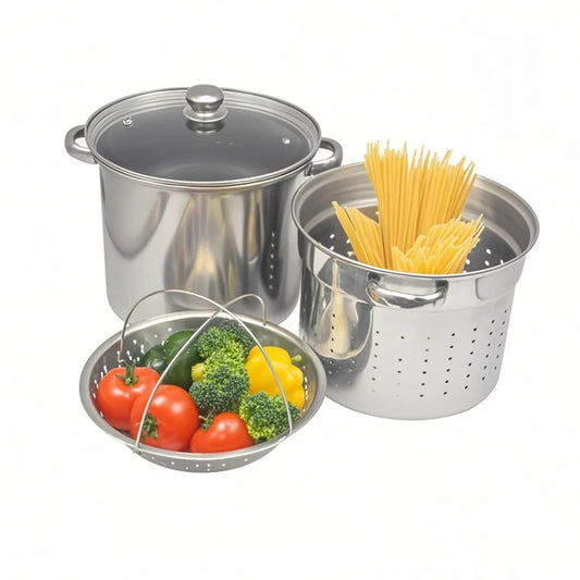 🍝 Stainless Steel Pasta Pot - 4-Piece Cookware Set with Steamer & Lid