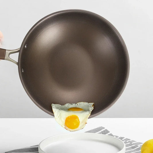 🍳 Titanium Stainless Steel Wok Frying Pan - Nonstick & Uncoated Skillet